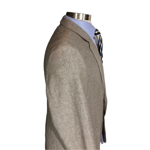 Stafford Mens Natural Brown 2 Button Linen Sports Jacket Size 44R Summer Wedding - Picture 16 of 16